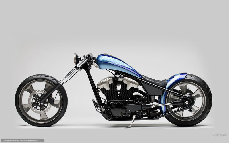 Custom Chopper Motorcycle — Blue, Neutral, Photograph, Fuel Tank, Engine