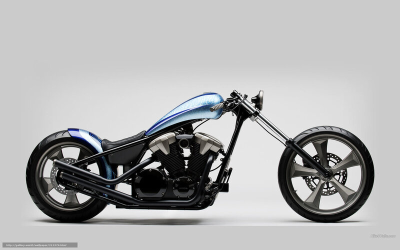 Custom Chopper Motorcycle — Blue, Neutral, Photograph, Fuel Tank, Engine, Wheels