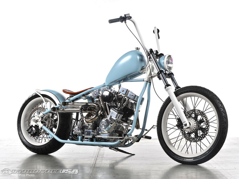 Custom Chopper Motorcycle — Blue, Neutral, Photograph