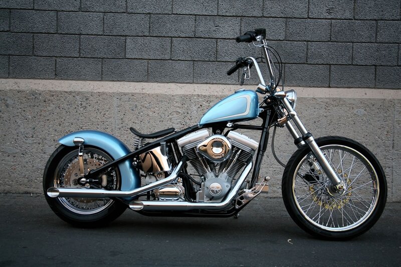 Custom Chopper Motorcycle — Blue, Neutral, Photograph, Wall