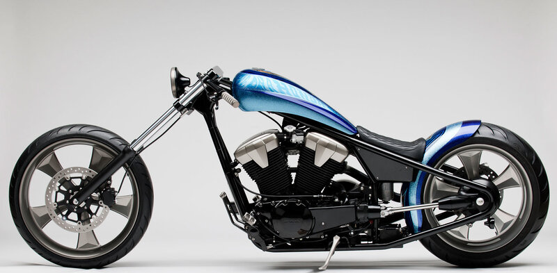 Custom Chopper Motorcycle — Blue, Neutral
