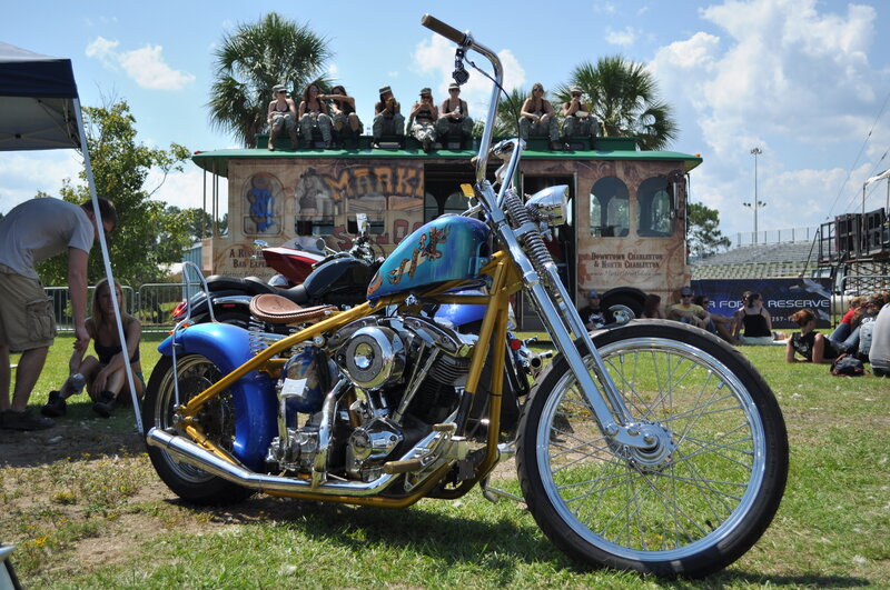 Custom Chopper Motorcycle — Blue, Outdoor, Afternoon, Photograph