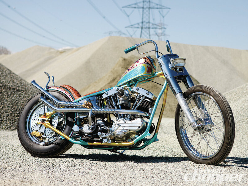 Custom Chopper Motorcycle — Blue, Outdoor, Afternoon