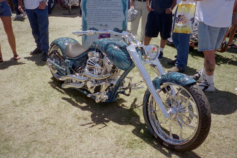 Custom Chopper Motorcycle — Blue, Outdoor