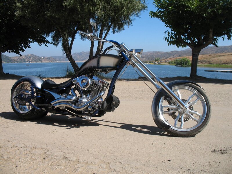 Custom Chopper Motorcycle — Blue, Serene