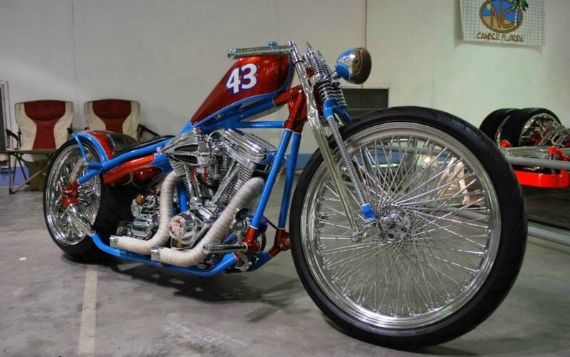 Custom Chopper Motorcycle — Blue, Showroom