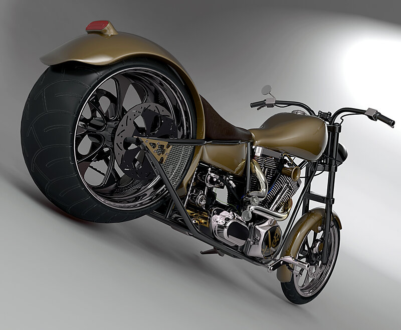 Custom Chopper Motorcycle — Brown, Dramatic, 3d Render