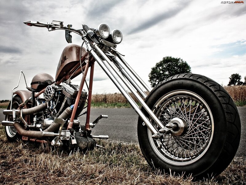 Custom Chopper Motorcycle — Brown, Dramatic, Afternoon, Photograph