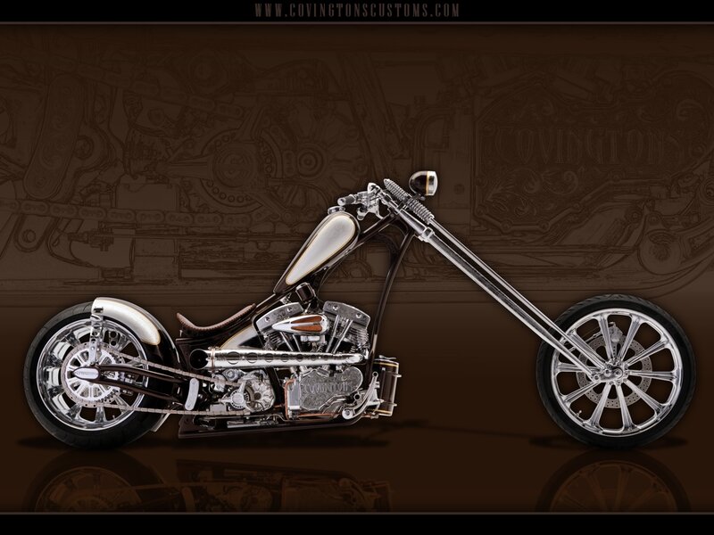Custom Chopper Motorcycle — Brown, Dramatic, Digital Art