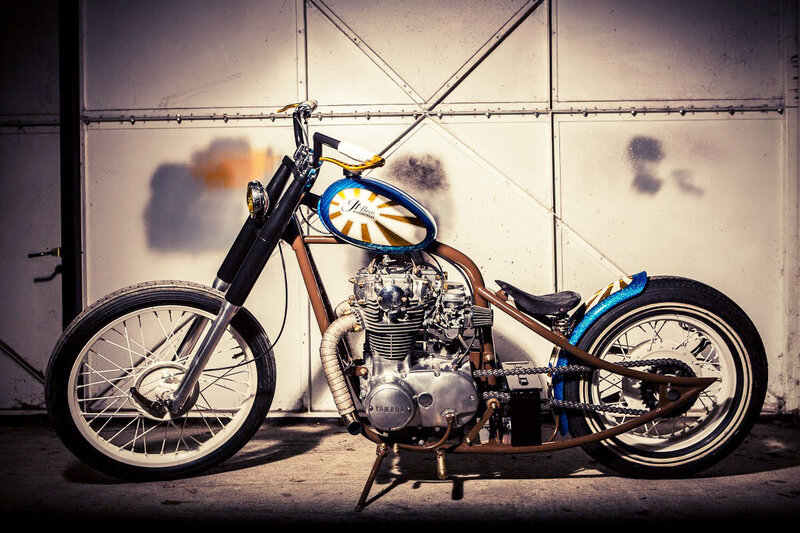 Custom Chopper Motorcycle — Brown, Dramatic, Photograph, Fuel Tank