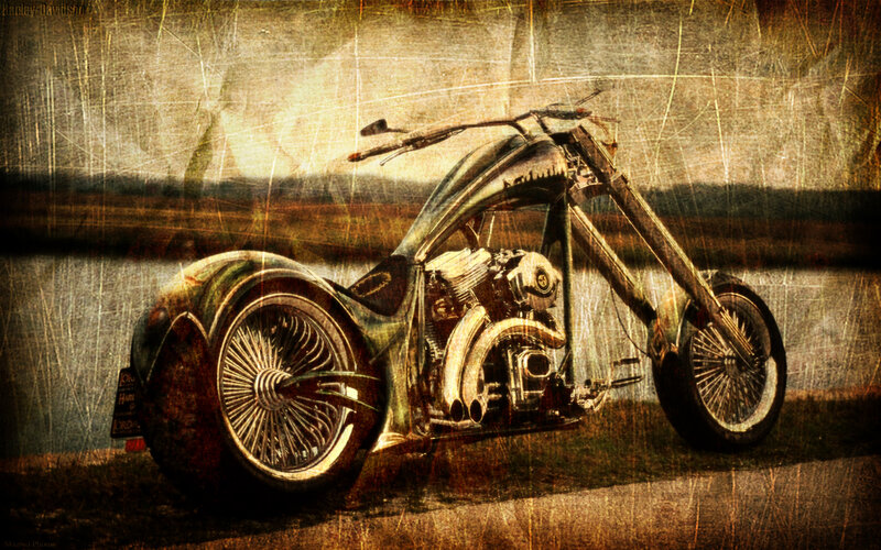 Custom Chopper Motorcycle — Brown, Dramatic