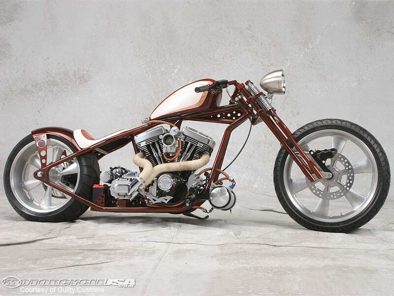 Custom Chopper Motorcycle — Brown, Neutral, Photograph, Engine, Fuel Tank