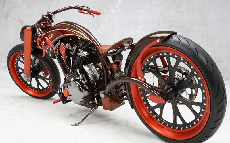 Custom Chopper Motorcycle — Brown, Neutral, Photograph, Engine, Wheels