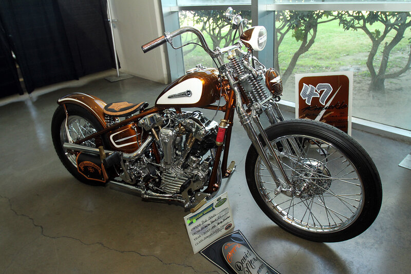 Custom Chopper Motorcycle — Brown, Neutral, Photograph, Sign