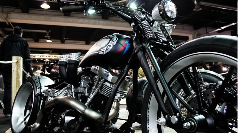 custom chopper motorcycle display