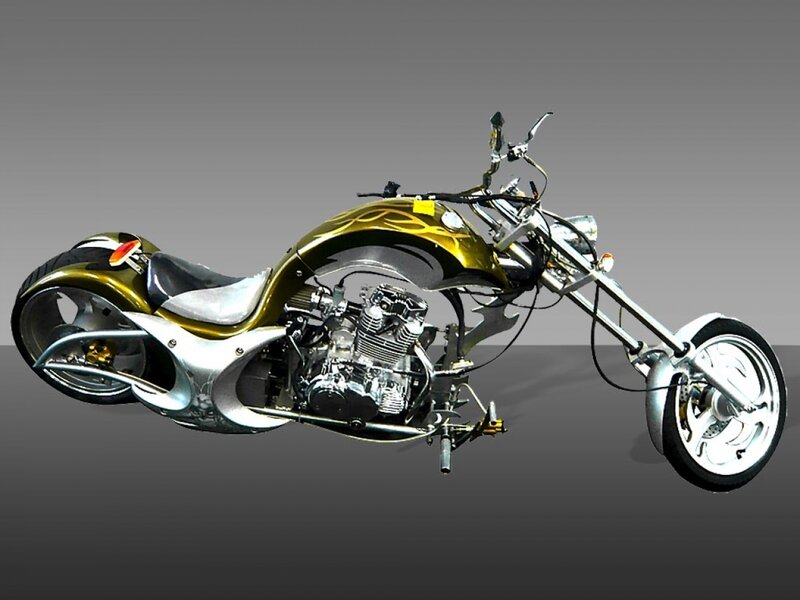 Custom Chopper Motorcycle — Gold, Neutral