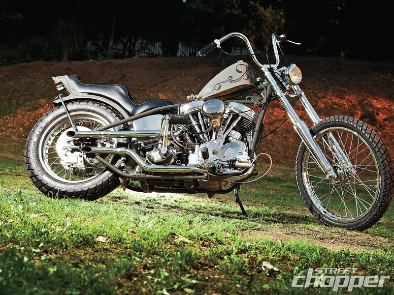 Custom Chopper Motorcycle — Green, Dramatic, Afternoon