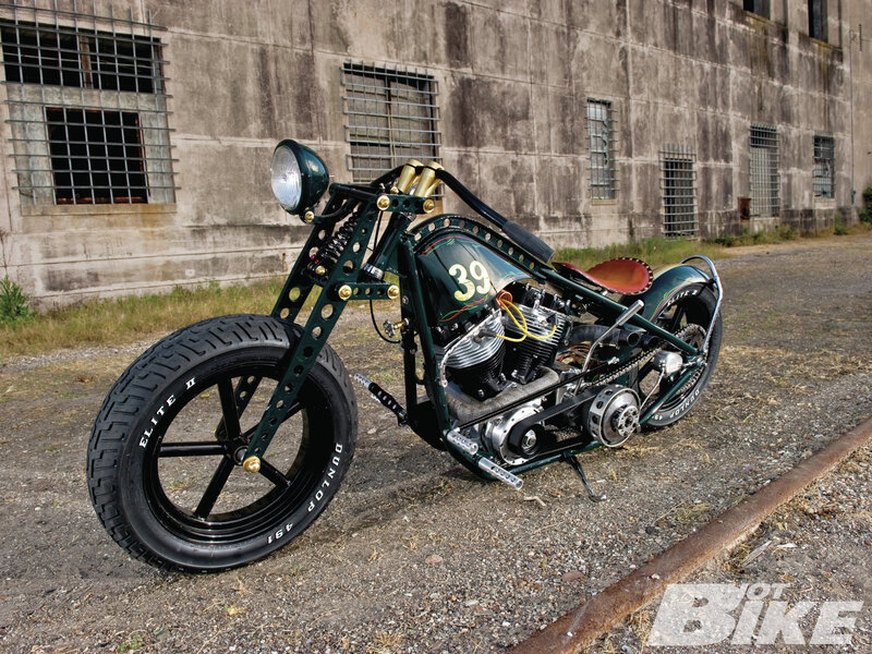 Custom Chopper Motorcycle — Green, Industrial