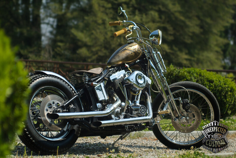 Custom Chopper Motorcycle — Green, Serene, Afternoon, Photograph