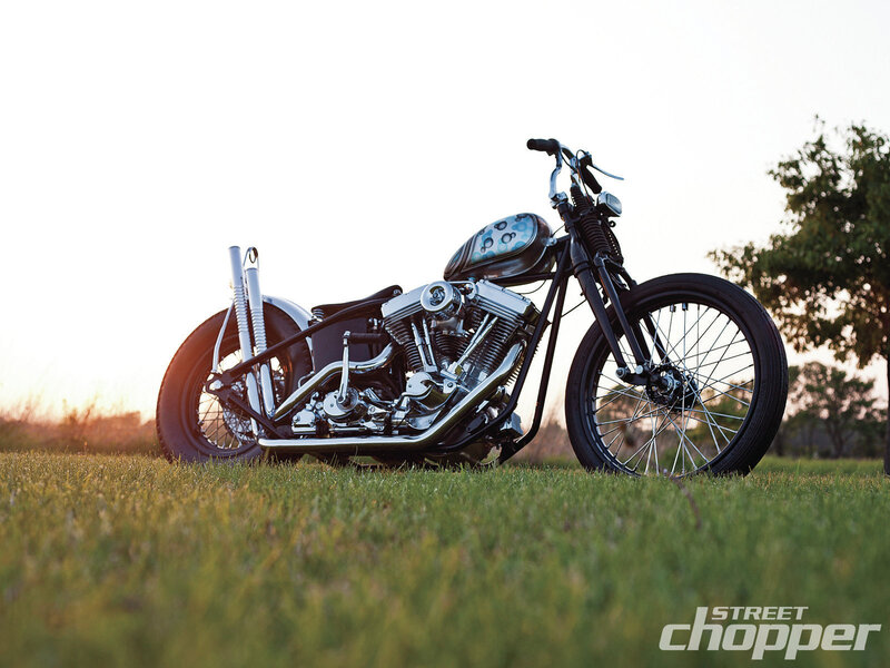 Custom Chopper Motorcycle — Green, Serene, Sunset