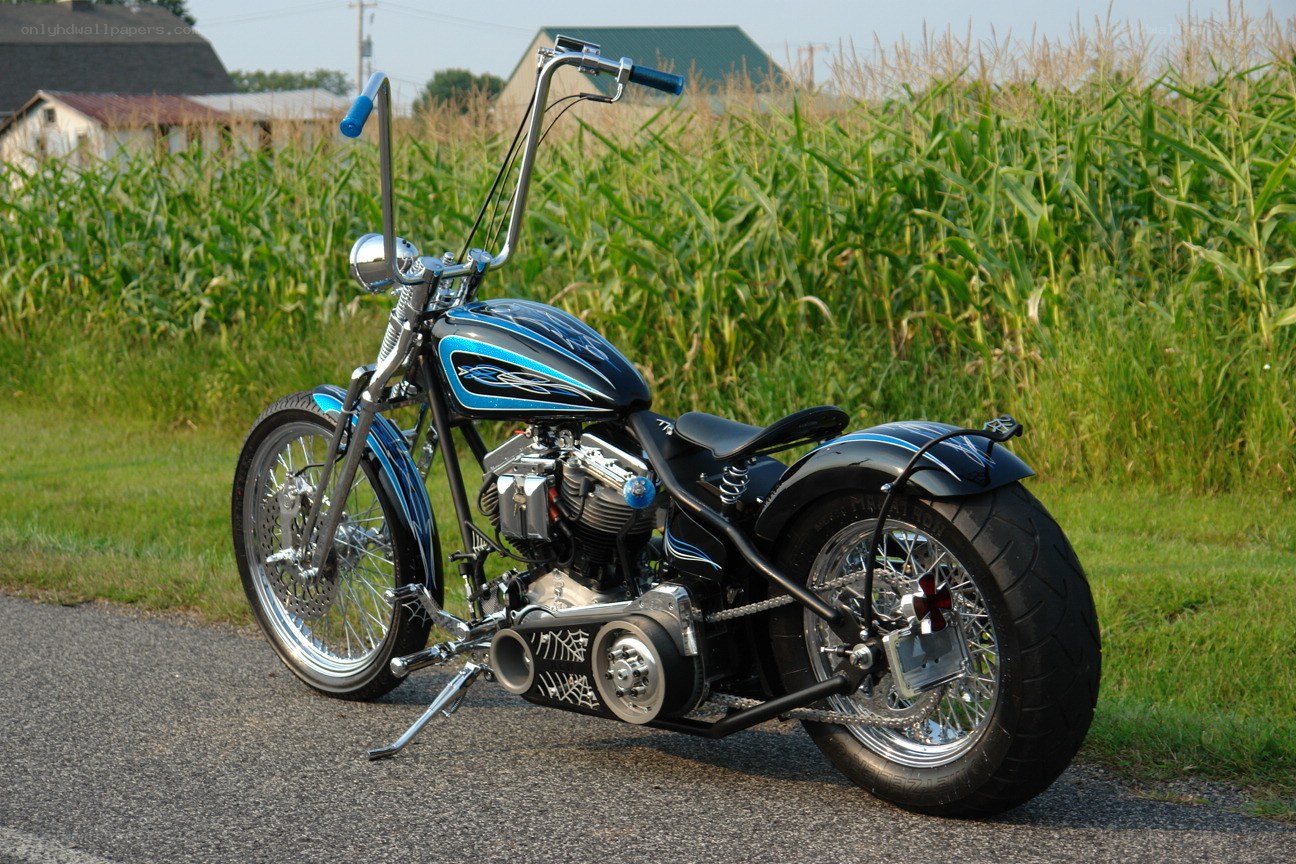 custom chopper motorcycle in field