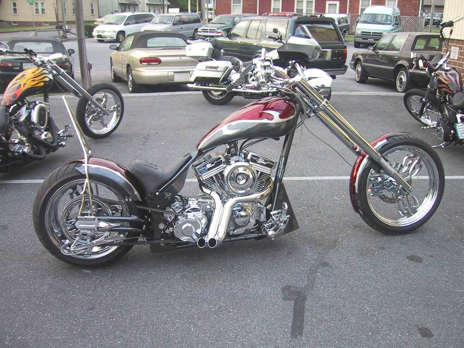Custom chopper motorcycle in parking lot