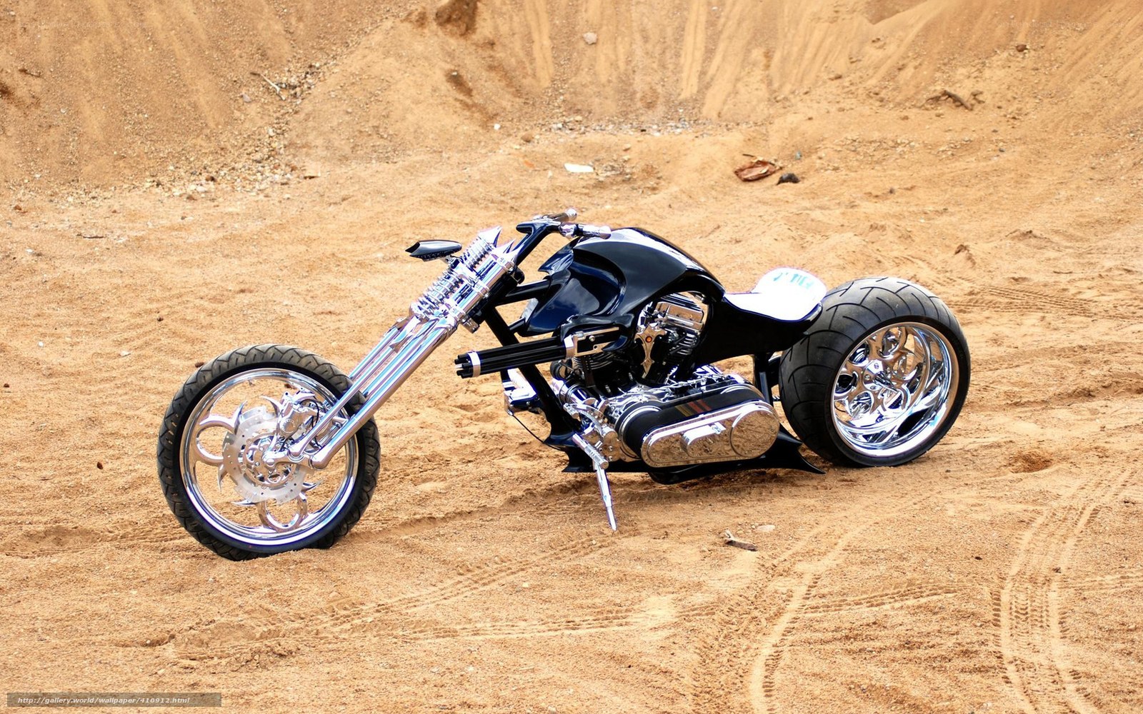 Custom chopper motorcycle in sand