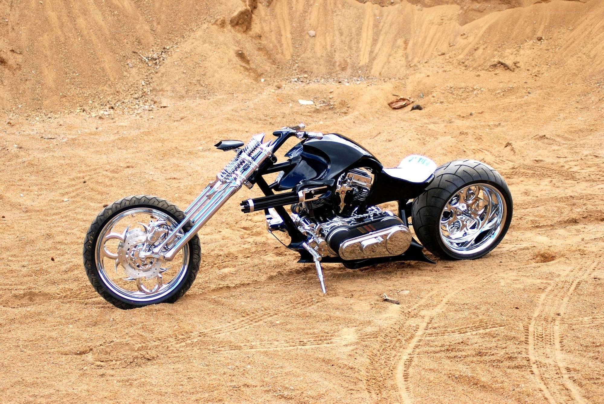 Custom chopper motorcycle in sand