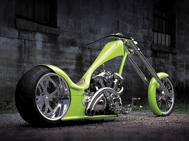 Custom Chopper Motorcycle — Lime Green