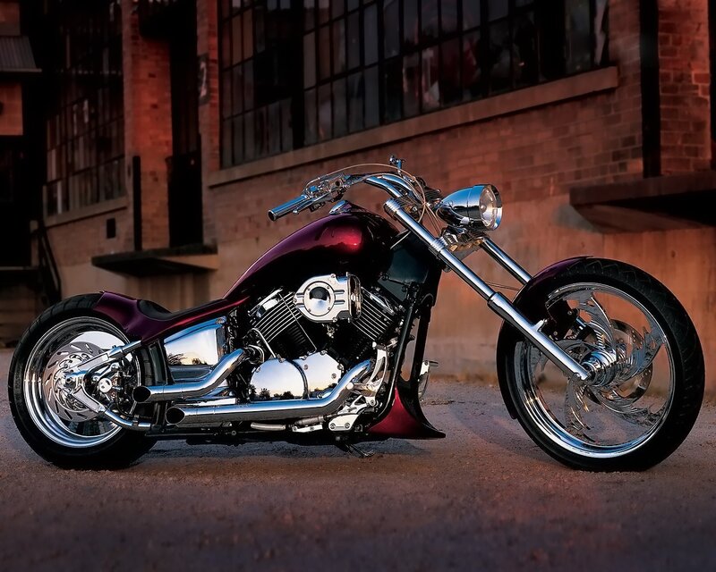 Custom Chopper Motorcycle — Maroon, Dramatic