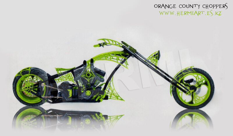 Custom Chopper Motorcycle — Neon Green