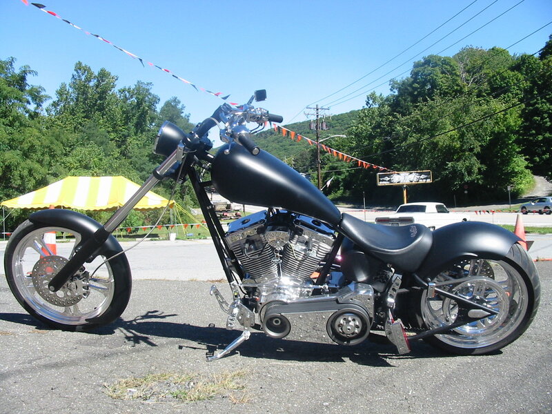 custom chopper motorcycle on display