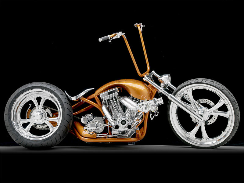 Custom Chopper Motorcycle — Orange, Dramatic