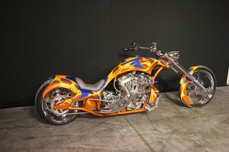 Custom Chopper Motorcycle — Orange, Showcase, Photograph