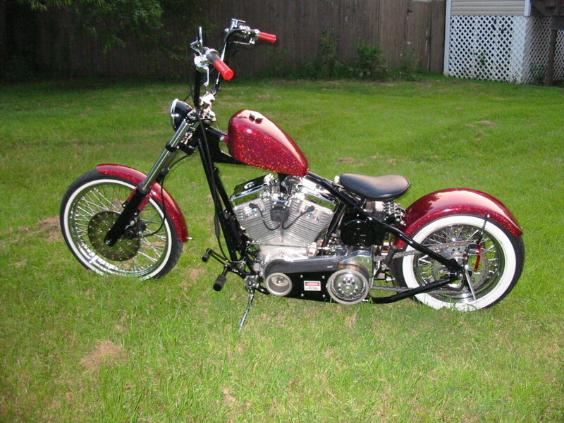 Custom Chopper Motorcycle — Red, Calm, Afternoon, Photograph