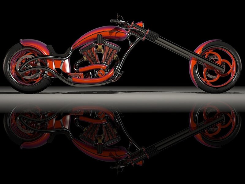 Custom Chopper Motorcycle — Red, Dramatic, 3d Render, Engine