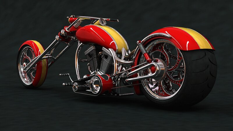 Custom Chopper Motorcycle — Red, Dramatic, 3d Render