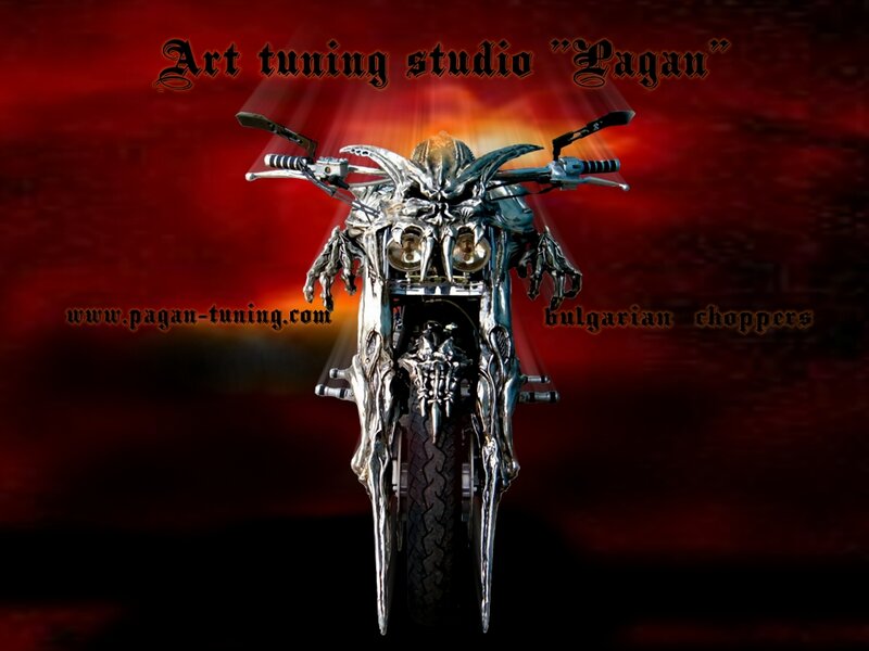 Custom Chopper Motorcycle — Red, Dramatic, Digital Art