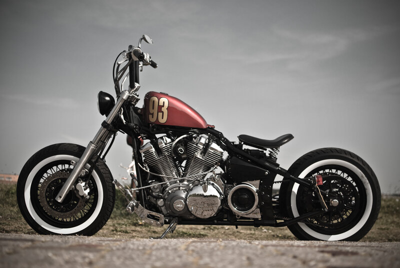 Custom Chopper Motorcycle — Red, Dramatic, Photograph, Fuel Tank, Engine