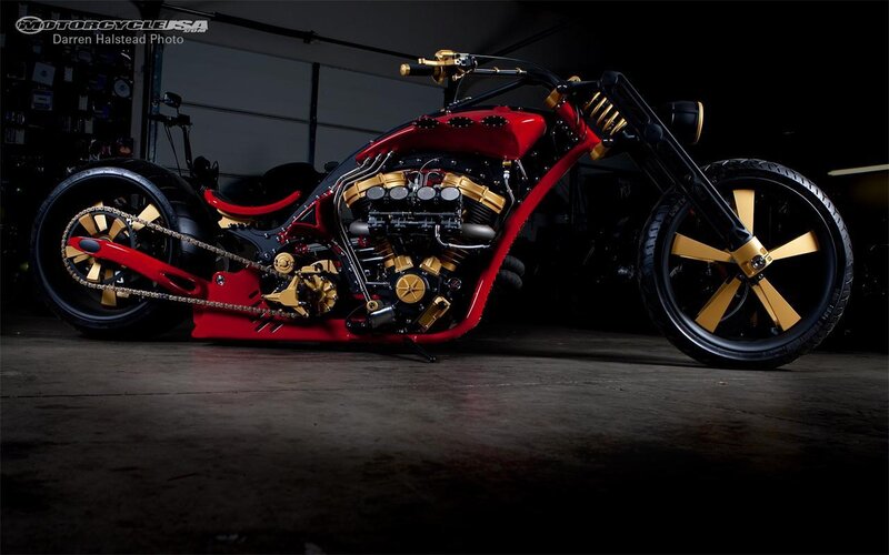 Custom Chopper Motorcycle — Red, Dramatic