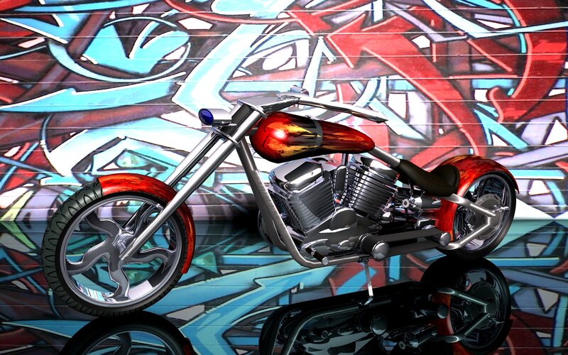 Custom Chopper Motorcycle — Red, Dynamic