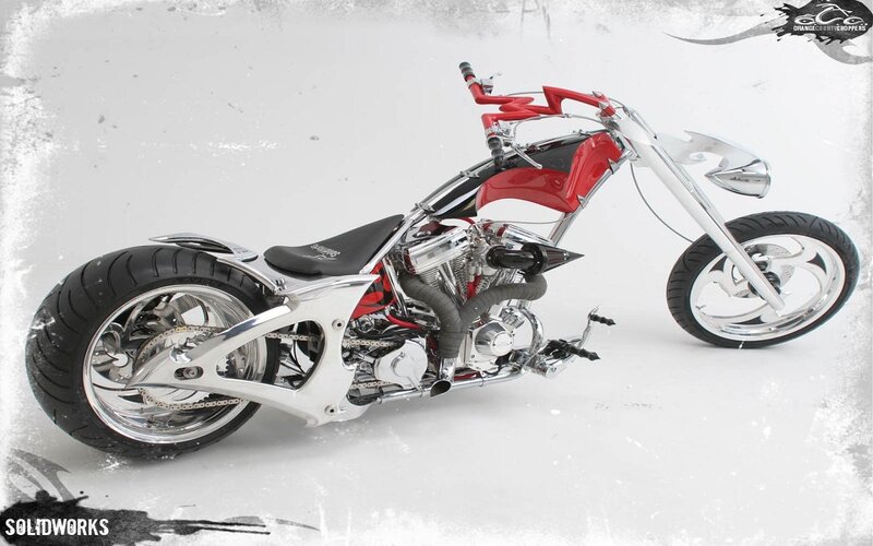 Custom Chopper Motorcycle — Red, Neutral, 3d Render