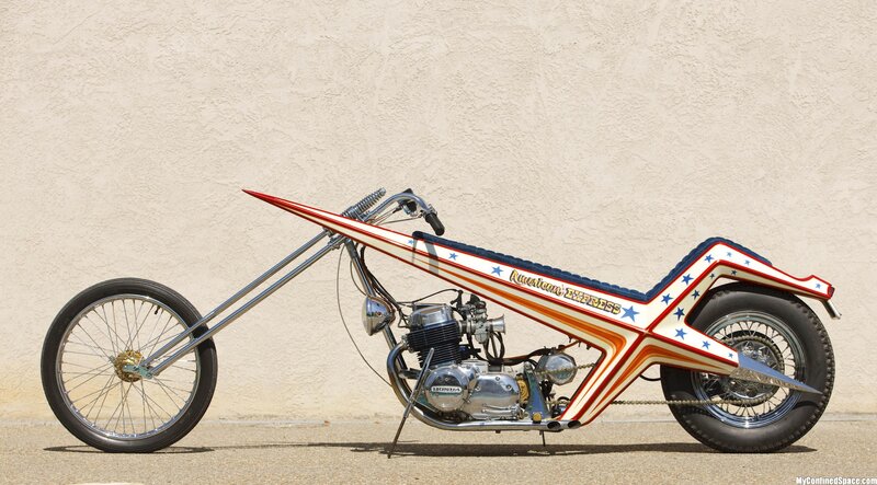 Custom Chopper Motorcycle — Red, Neutral, Afternoon