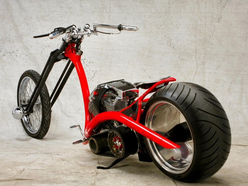 Custom Chopper Motorcycle — Red, Neutral, Photograph, Engine, Handlebars, Wheels