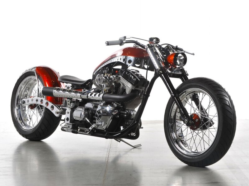 Custom Chopper Motorcycle — Red, Neutral, Photograph, Seat, Engine