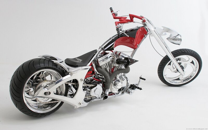 Custom Chopper Motorcycle — Red, Neutral, Photograph, Seat