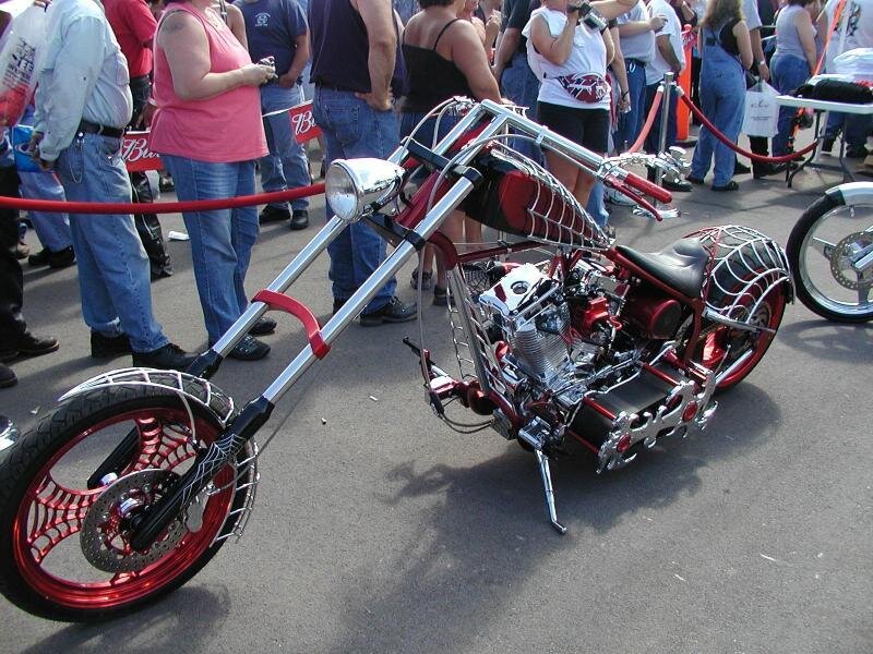 Custom Chopper Motorcycle — Red, Outdoor, Afternoon, Photograph