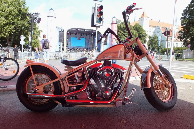 Custom Chopper Motorcycle — Red, Outdoor