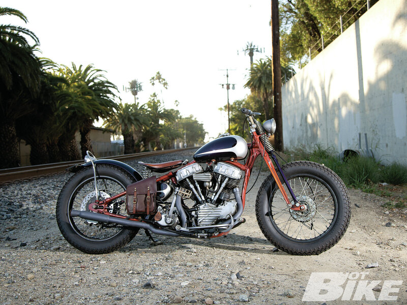 Custom Chopper Motorcycle — Red, Serene, Afternoon