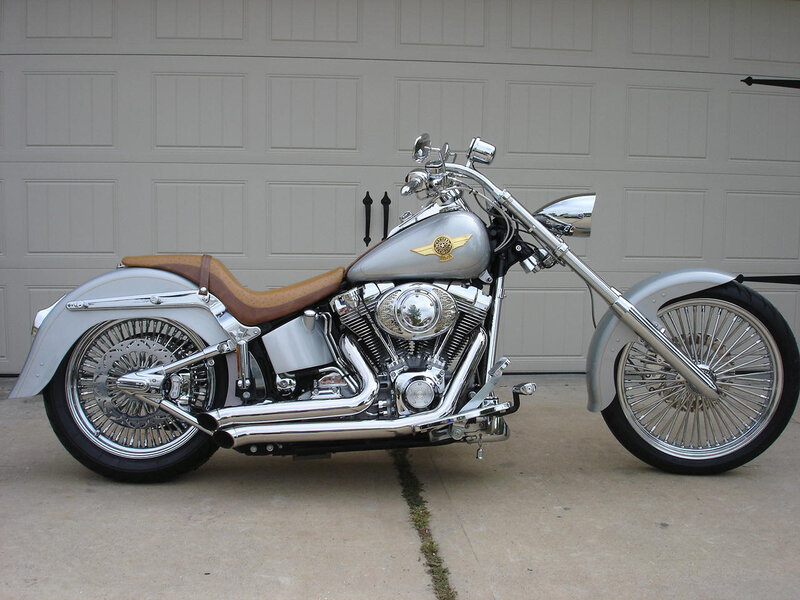 Custom Chopper Motorcycle — Silver, Calm, Afternoon, Photograph